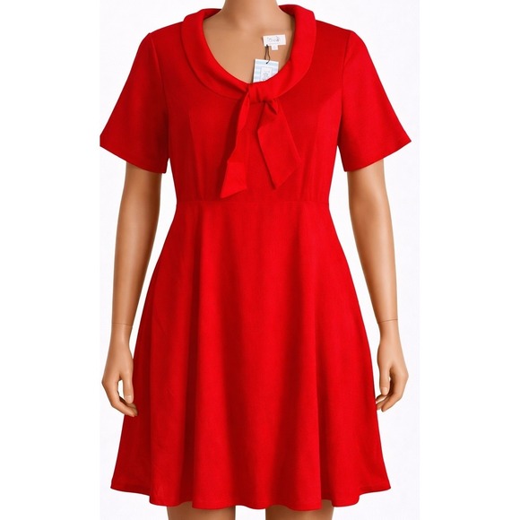 Tulip Dresses & Skirts - Tulip B Fit Flare Dress Womens Medium Red Bow Neck Short Sleeve NWT